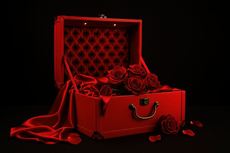 Geöffnete BDSM Box mit hochwertigen Accessoires.