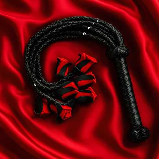 Luxury BDSM Gift Box accessory - handmade whip for couples on red silk