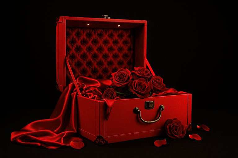 Luxury BDSM Gift Box detail of high-quality handmade red leather material.