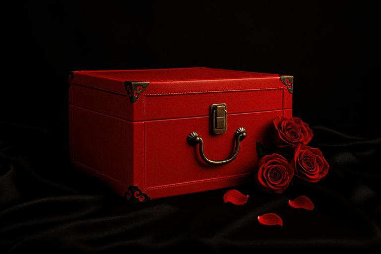 Rote box mir Rosen auf Schwarze Hintergrund